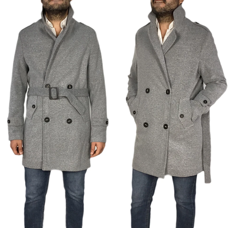 Trench Uomo Lungo Invernale Giubbotto Elegante Cappotto Casual Cappottino VEQUE - Immagine 3 di 4