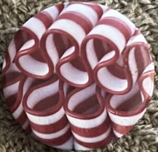 Mini Red White Ribbon Candy Pinback Button JCP Christmas Holiday JC Penney Pin