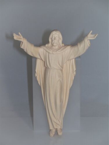 Holz Jesus Figur AUFERSTANDENER CHRISTUS H 15cm geschnitzt natur Wandmontage neu - Afbeelding 1 van 2