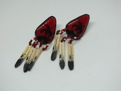 Post Pierced Earrings Silver Tone NA Style Red Black Cream End of Trail Silhouet