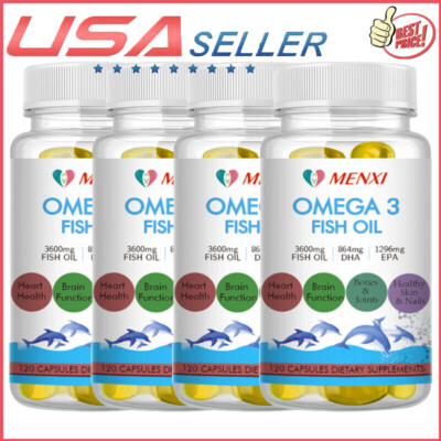 Omega 3 Fish Oil Capsules 3x Strength 3600mg EPA & DHA,Highest Potency Caps
