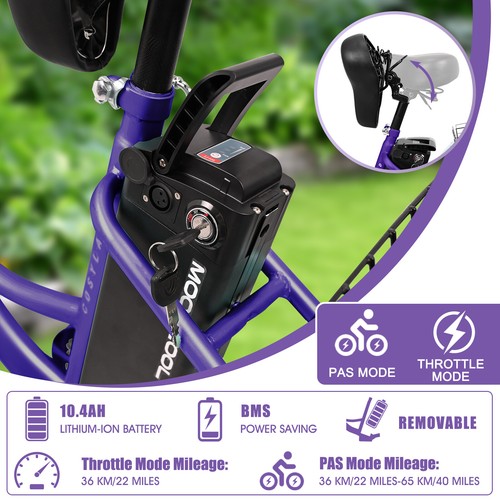 MOONCOOL 24" 26" Electric Tricycle for Adults 350W 36V Electric Trike W/Charge - Picture 39 of 80