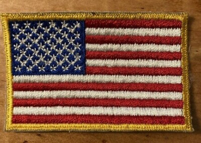 AMERICAN FLAG EMBROIDERED PATCH iron-on GOLD BORDER USA US United States 