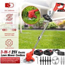 Electric Cordless Grass String Trimmer Lawn Edger Weed Cutter+2 Battery+1Charger