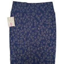 New LuLaRoe Blue and Gray Floral Patterned Stretchy Midi Skirt