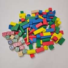 Lot of 110 Wooden Colored Building Blocks Wood Child Toys