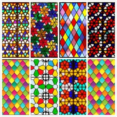 Self-adhesive Stained Glass Stickers Retro Church Opaque Window Films Adornment - Photo 1/4