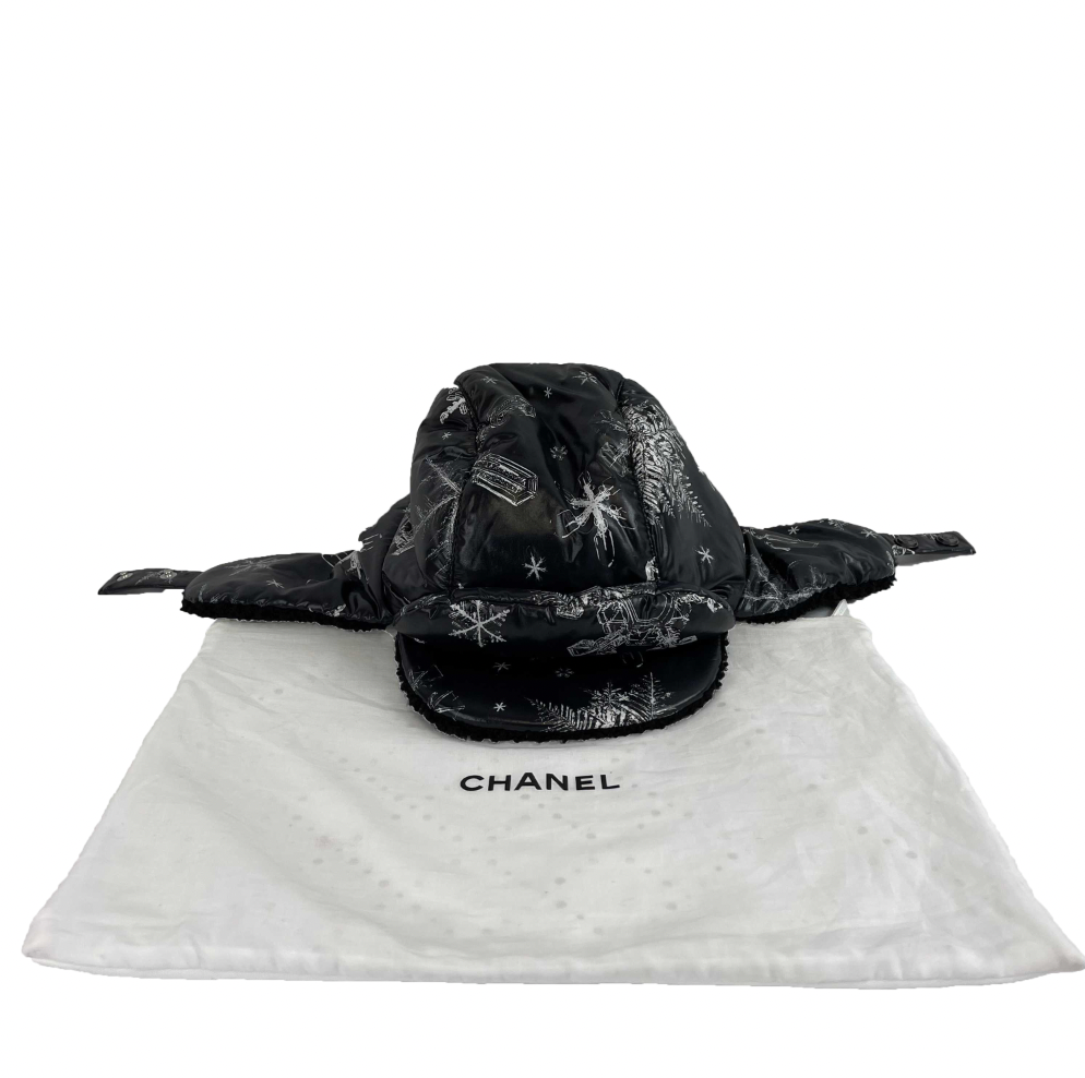 CHANEL Good Gorgeous CHANEL Shearling / Nylon Trapper Hat Gray