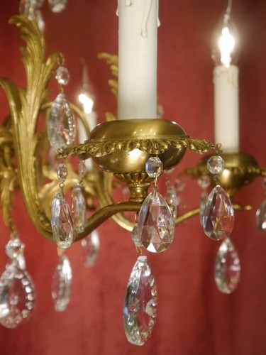 FRANZÖSISCHER ANTIKER KRONLEUCHTER KRISTALL MESSING LAMPE 6 LICHTER SPEISESAAL Ø29" - Bild 2 von 10
