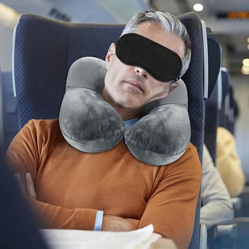 Cuscino gonfiabile a forma di U a Cuscino da viaggio volo morbido poggiatesta cuscino supporto aria - Foto 6 di 28