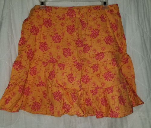 Falda Campesina Gap Naranja Rosa Floral Lino En Niveles Cremallera Lateral Talla 6 De Colección - Imagen 2 de 4