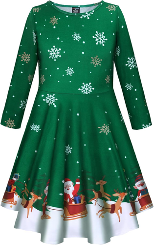Girls' Holiday Dress Kids Long Sleeve Printed Dresses, X-Small-Large