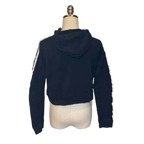 Adidas Ladies Cropped Hoodie Sweatshirt Trefoil Black XS - Picture 2 of 6
