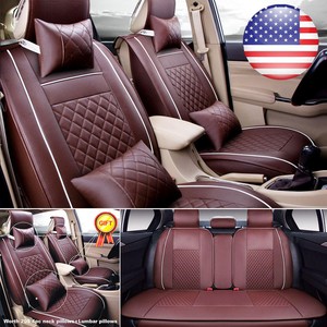 Top-PU-Leather-Size-M-Seat-Cover-5-Seat-Car-SUV-Front-amp-Back-Cushion-w-Pillows-Set