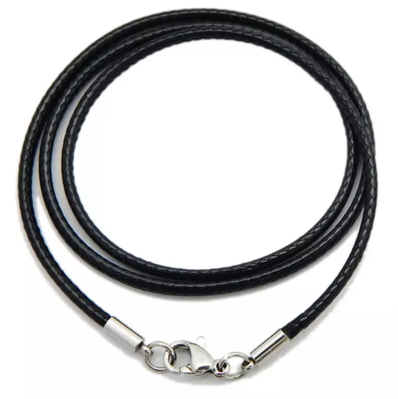 Black leather cord necklace online with silver clasp