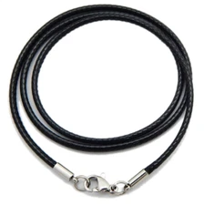 2mm Black Leather Cord Necklace Sterling Silver with Lobster Clasp 12-40" Chain