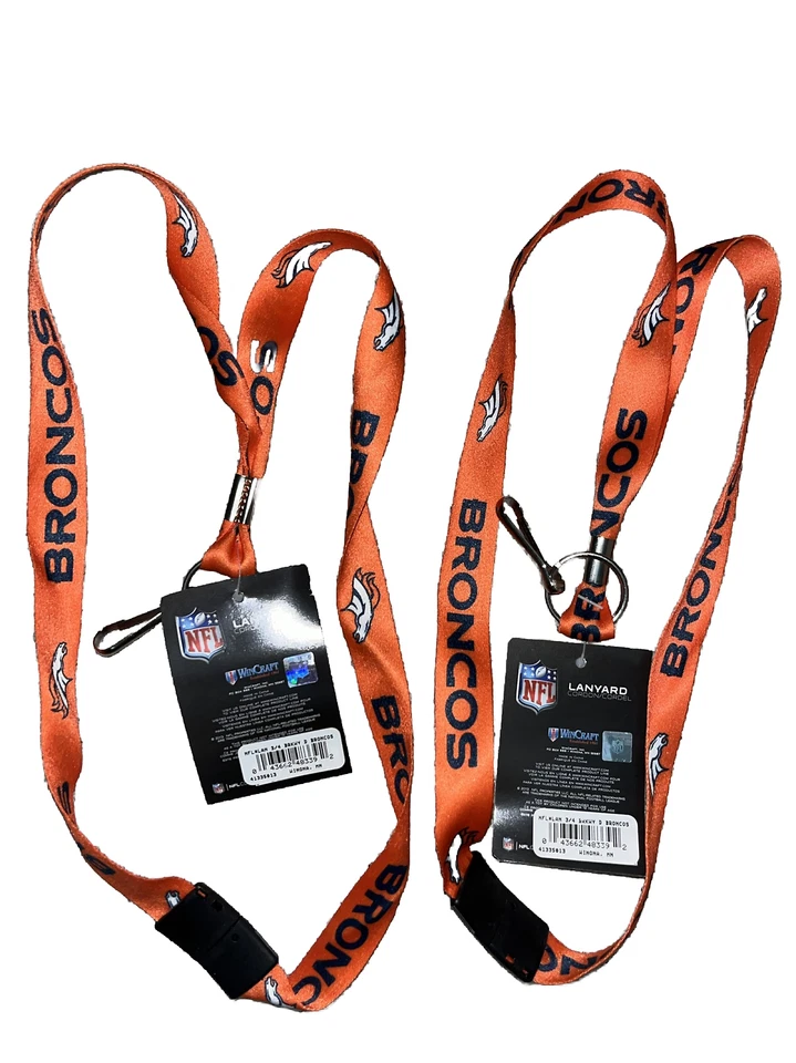 2 Pack Officially Licensed NFL Denver Broncos Logo Key Holder Orange Lanyard 22" - Image 3 of 4