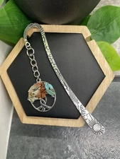 4.5” Handmade Silver-tone Metal Hook Bookmark With 1.5” Stone Tree Of Life 217