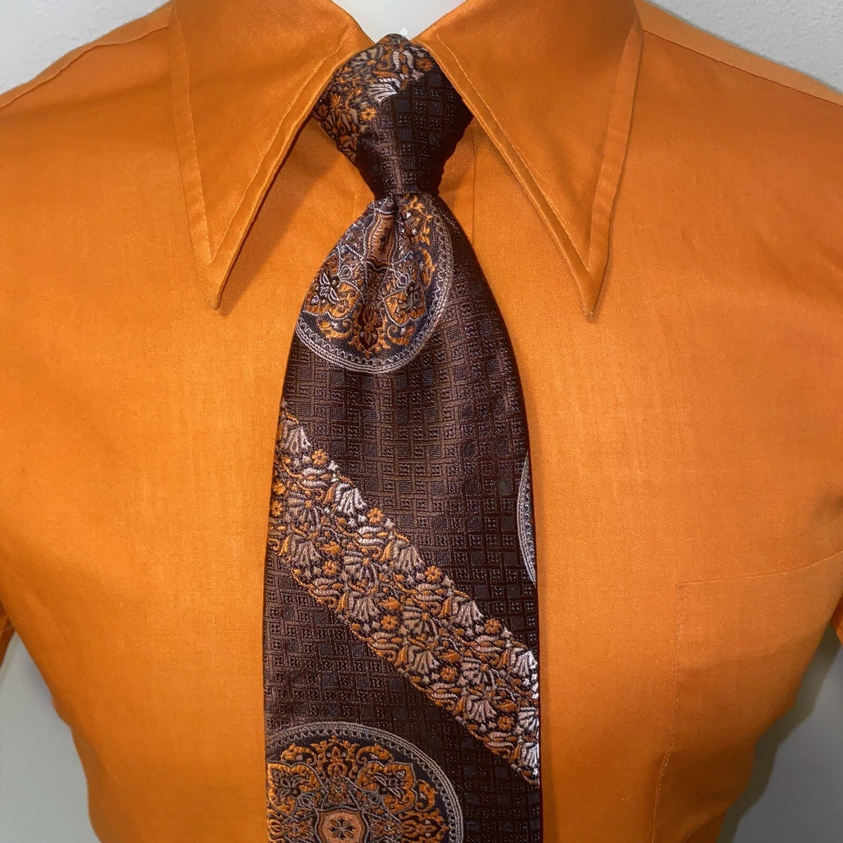 Vtg 60s 70s Men Necktie Tie POLYESTER Wide Ugly Midcentury Disco CLIP ON  Brown | eBay