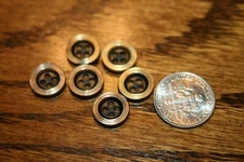 6 VINTAGE 4 HOLE BUTTONS BLACK SILVER RING       (25