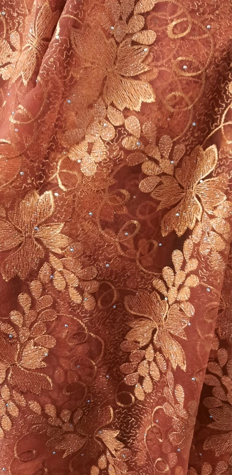 Französische Spitze Mit Straß In Rostrot Ca. 1,40m - Bild 2 von 4