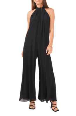 Vince Camuto Halter Neck Wide Leg Chiffon Jumpsuit Color Black Size S