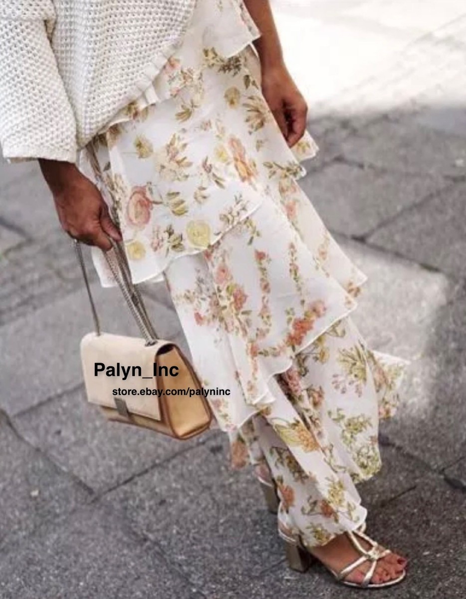 NWT ZARA VANILLA LONG FLORAL SKIRT WITH FRILLS 2626/789 | eBay