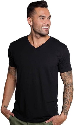 Men's V-neck T-Shirt, White /Black 6 Pack "100% Cotton & Tagless" - Picture 11 of 12