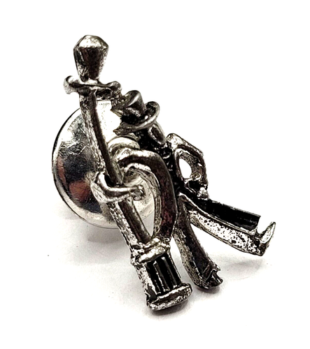 Unique Tuxedo Man Holding on Lamp Post w Cane Top Hat Tie Tack or Hat Lapel Pin - Picture 4 of 11