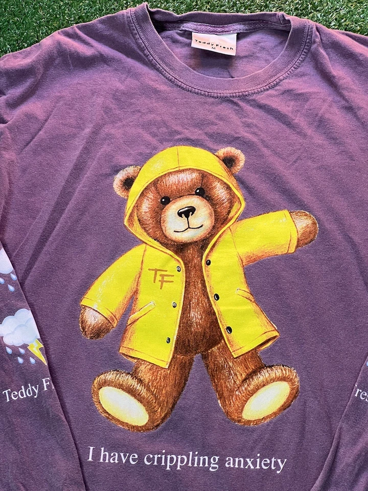 Teddy Fresh “I Have Crippling Anxiety” long-sleeve Shirt Size MD Bear Trendy - image 2 of 4