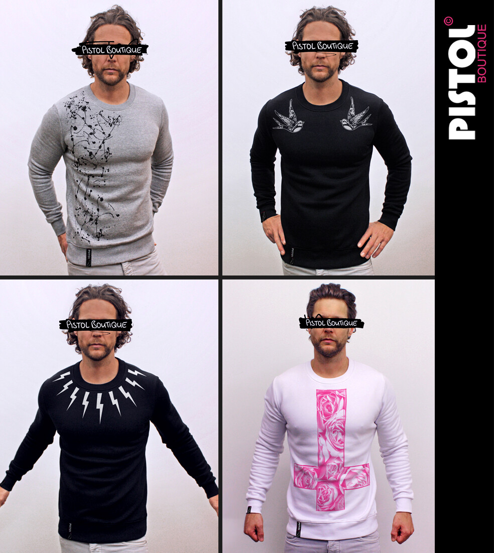 Sweatshirt Homme Pistol Boutique - Motif Crâne Et Croix Dessiné - Blanc - Neuf Avec étiquettes