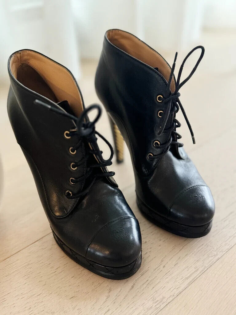 CHANEL Lace-Up Leather Booties (SIZE 36) | eBay