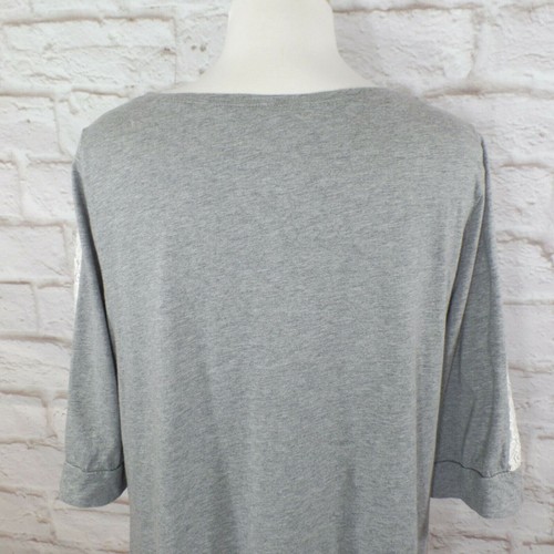 Cacique Sleepwear Size 14/16 Gray & Lace Cotton Blend Sleep Shirt Top - Picture 6 of 7
