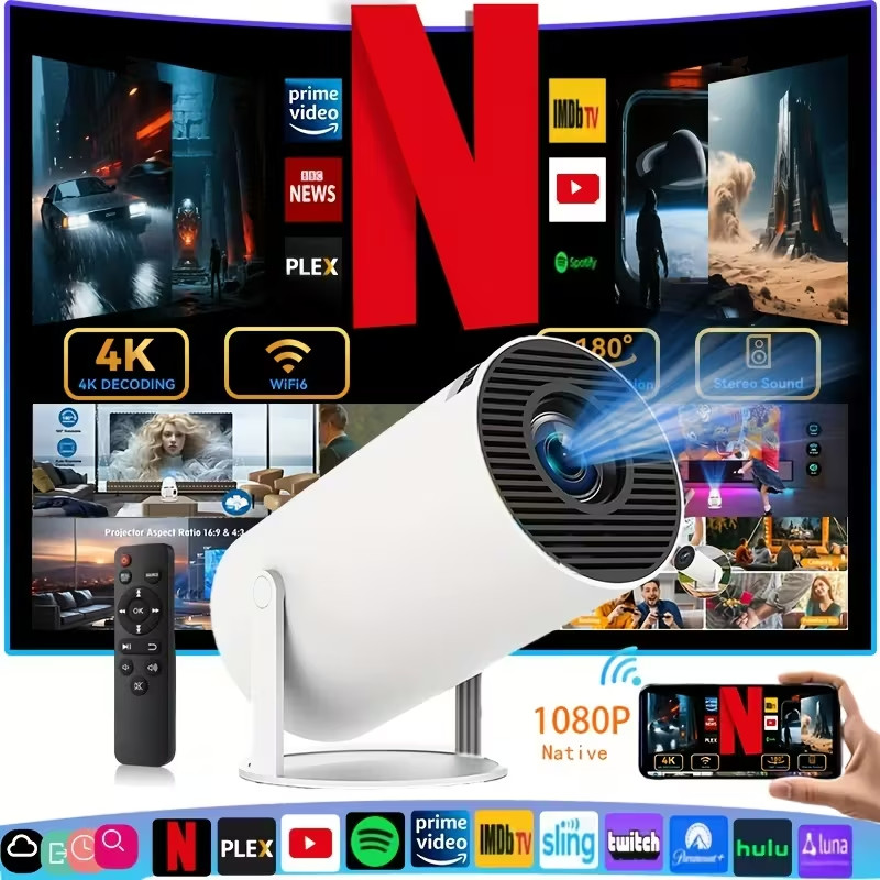 Mini Portable Projector 1080P – WiFi 6 & BT 5.0, Rotatable HD Home Theater Proje