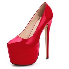 Women's Party Nightclub Stage Shoes High Heels Shiny Faux Leather Slip On Pumps