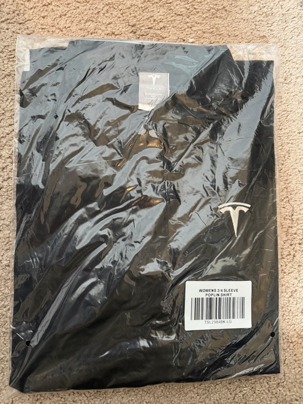 Tesla Motors Women's Dress Shirt 3/4 Sleeve Black Button- Up Sz Large