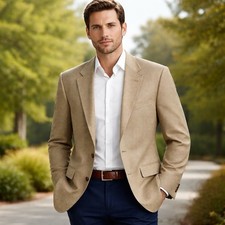 Orvis 44R 100 Silk Tan Houndstooth Blazer 2 Button Sport Coat Men  s