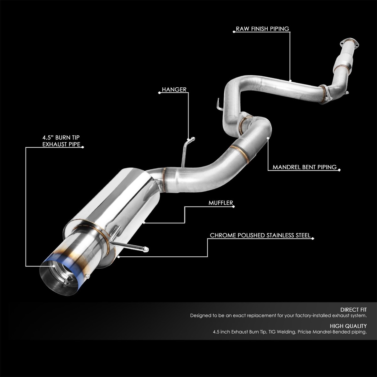 PM Performotor Cat-Back Exhaust System For Mitsubishi Eclipse GT 3.0 V6 (2000-2005) – T-304 Stainless Steel, 4" Rolled Tip