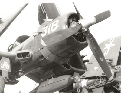 c. 1951 USS MINDORO  US Navy Corsair Aircraft 318 Radial Engine Visible