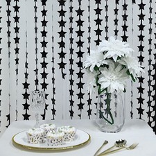 3 ft x 6.5 ft Metallic BLACK Star Foil Tassels Fringe Backdrop CURTAINS Party