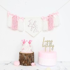 Pink 1/2 Birthday High Chair Banner Half Way to 1 Party Decorations Photo
