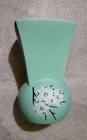 McCoy USA - 7 1/2" Aqua Green Vase with Cherry Blossoms Vintage 1940s