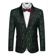 COOFANDY Mens Med Tuxedo Jacket Paisley Shawl Lapel Suit Blazer Jacket red Tie