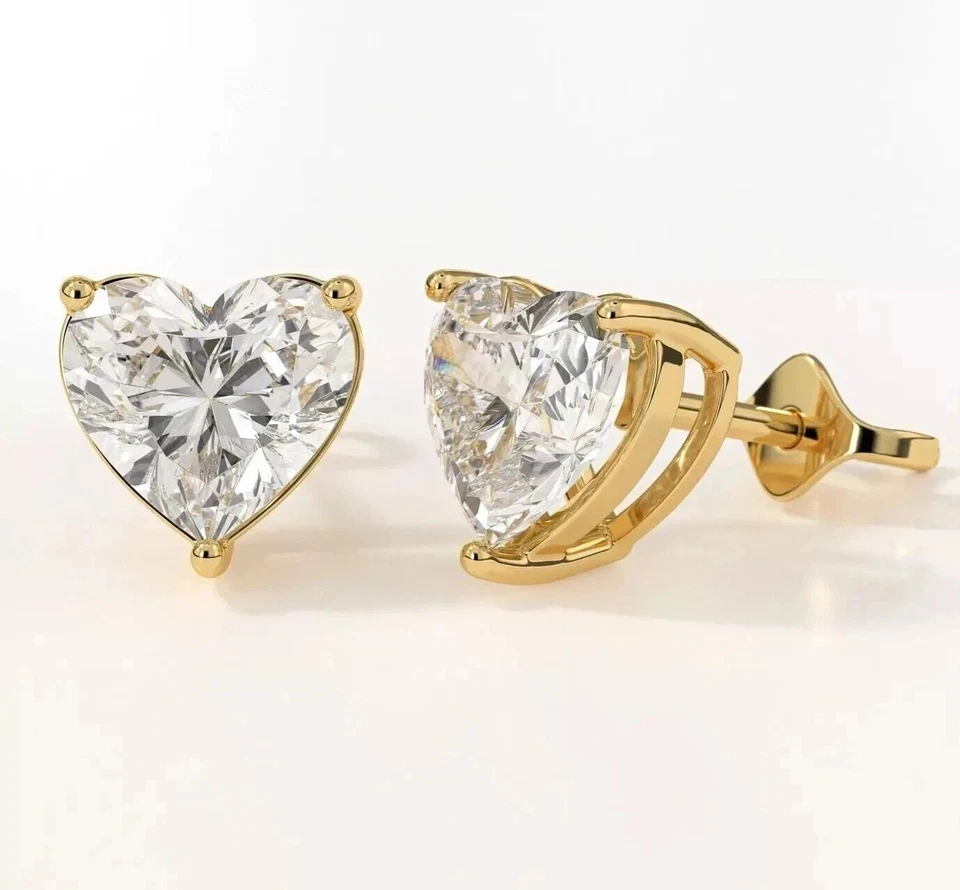 2 克拉心形切割实验室钻石女式耳钉 14K 镀黄金 — 第 3/4 张图片