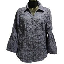 JM Collection Blue / Purple Embroidered Stripe Collared Button Up Blouse Size 8 