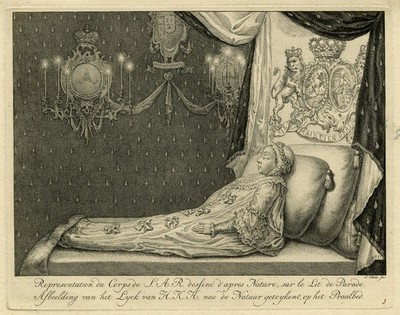 Antiker Druck - Ein Portrait von Anna von Hannover auf dem Sterbebett - Swart - Fokke - 1759