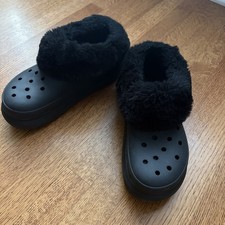 Crocs Furever Crush Clog Black Fur Lined Platform Clogs Womens 12 Mens 10 EUC