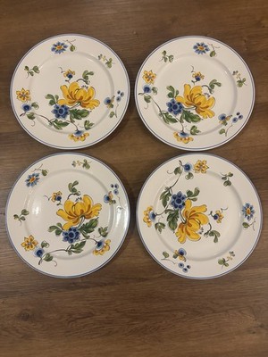 4 Villeroy Boch Provence DINNER PLATES Yellow & Blue Flowers Floral blue trim
