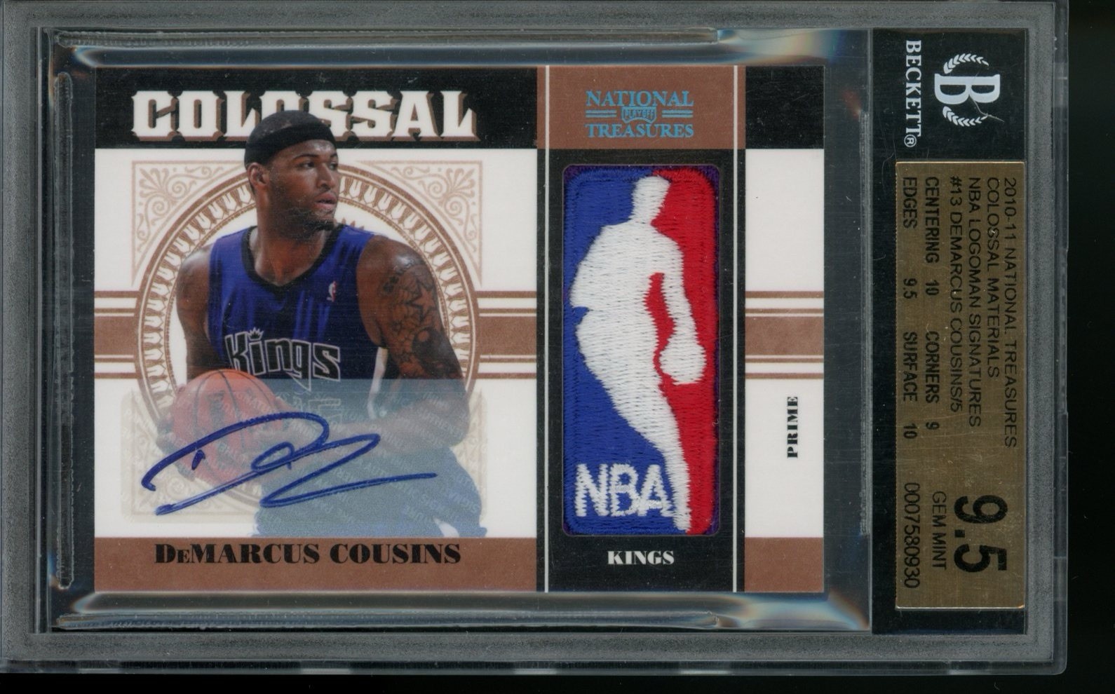 2010-11 National Treasures DeMarcus Cousins RC Logoman Auto /5 BGS 9.5