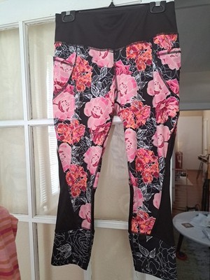 DANSKIN NOW ATHLETIC BLACK PINK & WHITE POLY/SPANDEX  LEGGING SIZE 4-6